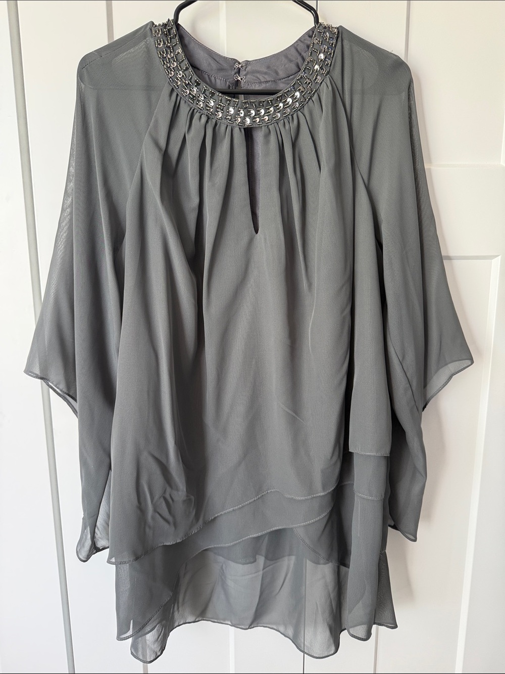 Wedding Embellished Neckline Steel Gray Chiffon pant suit -JJ’s House